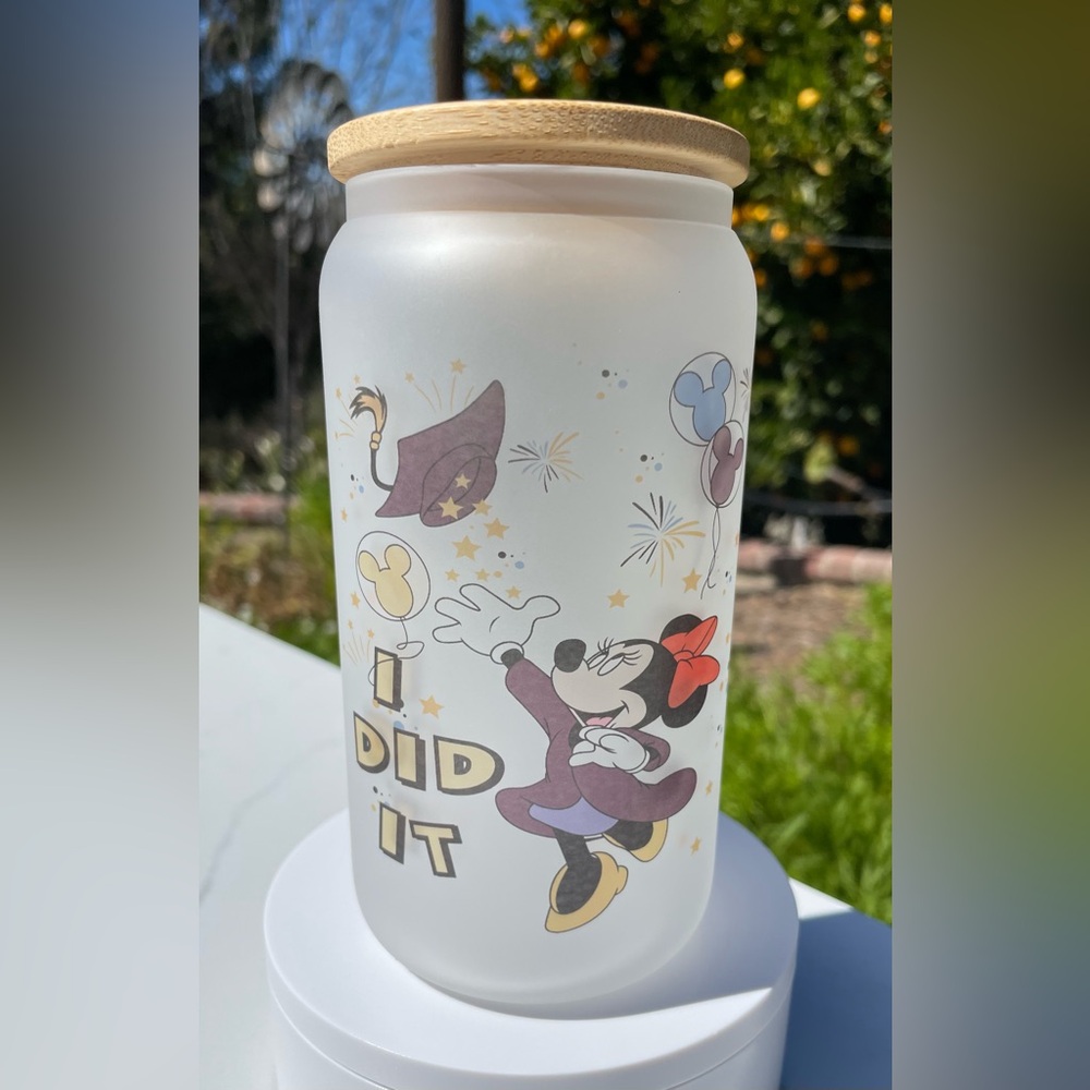 Minnie Mouse I Did It Graduation frosted Libby can glass 16oz